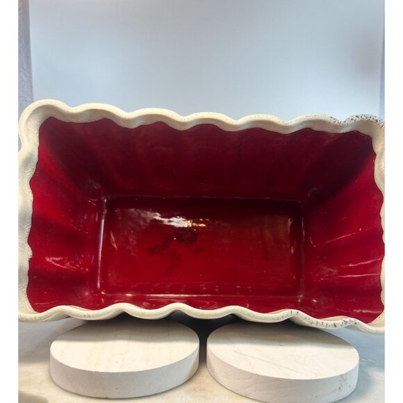 Rare Vtg Aborn G3 Calif Red White Ceramic Scalloped Planter Vase container Gift - Picture 5 of 7